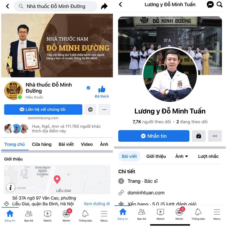 Các fanpage, facebook chính của nhà thuốc nam Đỗ Minh Đường