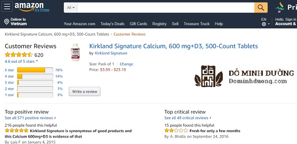 Review của người dùng trên trang mua bán điện tử Amazon